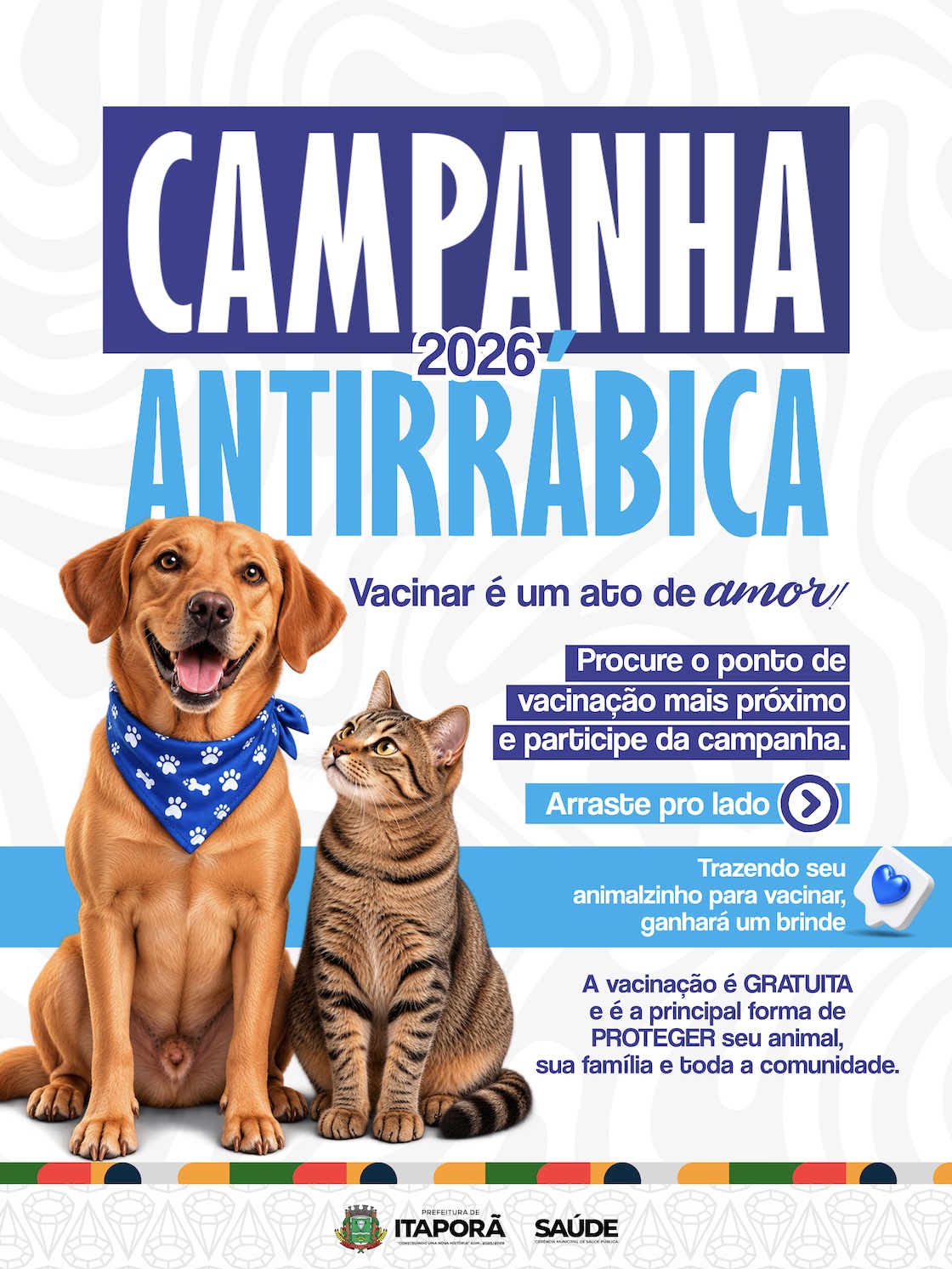 Seu pet protegido: Itaporã promove vacinação antirrábica para cães e gatos