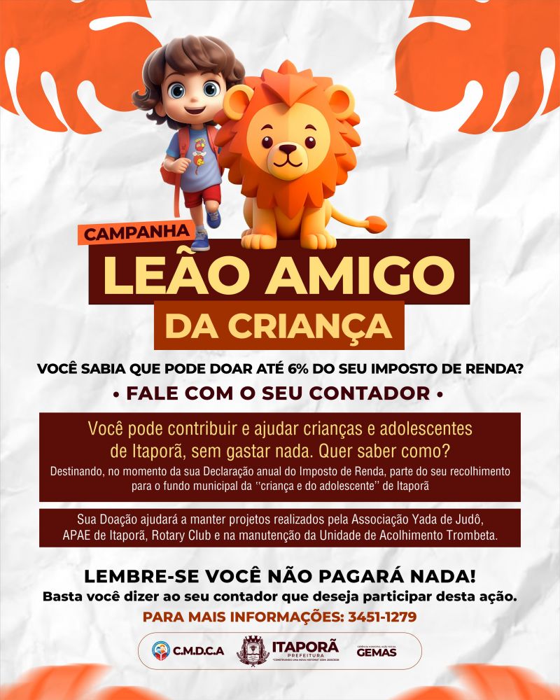 Contribuintes podem destinar até 6% do Imposto de Renda para projetos sociais em Itaporã