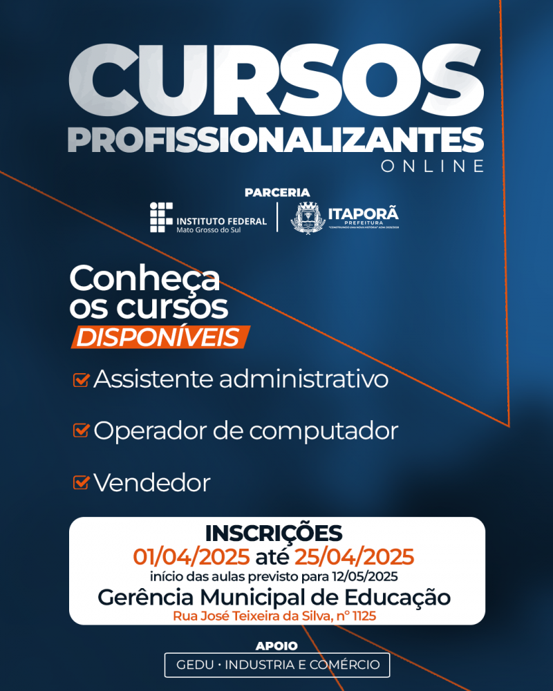 Prefeitura de Itaporã oferecerá cursos profissionalizantes em parceria com o IFMS