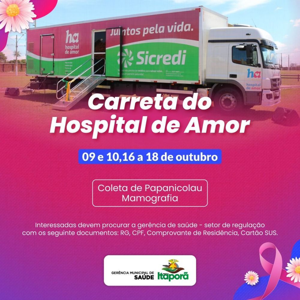Itaporã: Carreta do Hospital do Amor tem vagas disponíveis para exames entre 09 e 18 de outubro