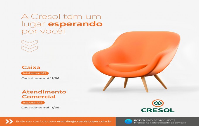 Cooperativa Cresol de Itaporã está recebendo currículos via e-mail
