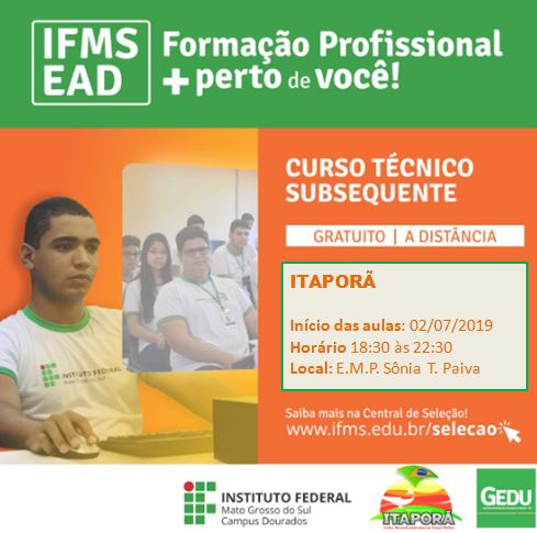 Prefeitura de Itaporã em parceria com o IFMS irá ofertar Curso Subsequente em Administração