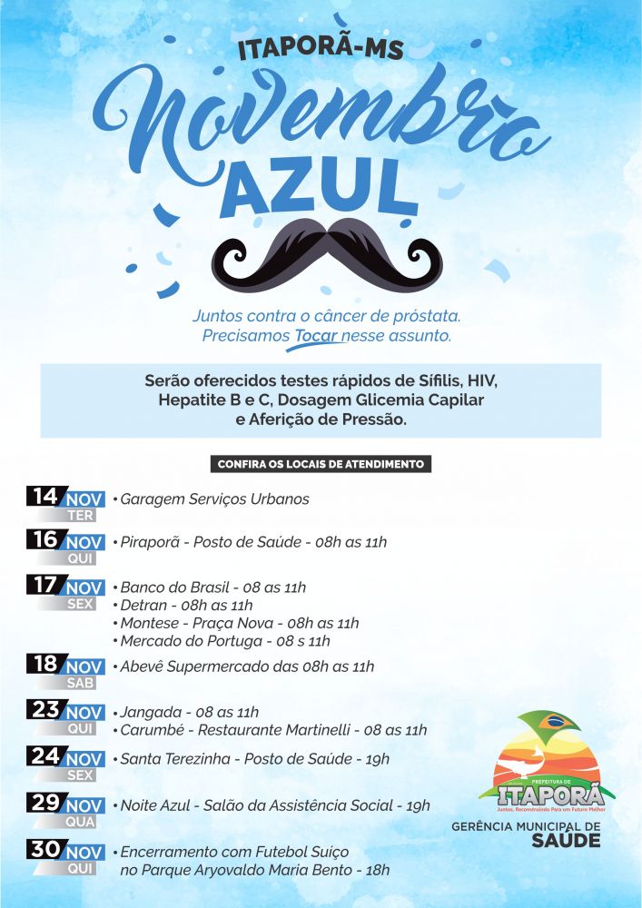 Prefeitura de Itaporã realiza ações alusivas ao "Novembro Azul" Confira a programação;